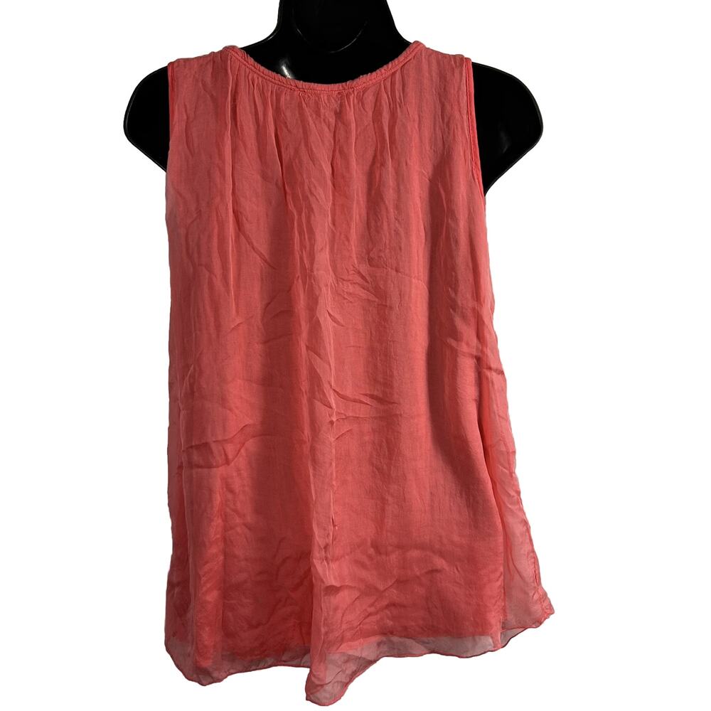 Keysha Women S Pink crochet embellished 100% silk tank top Floral Flowy Layered - Picture 2 of 6
